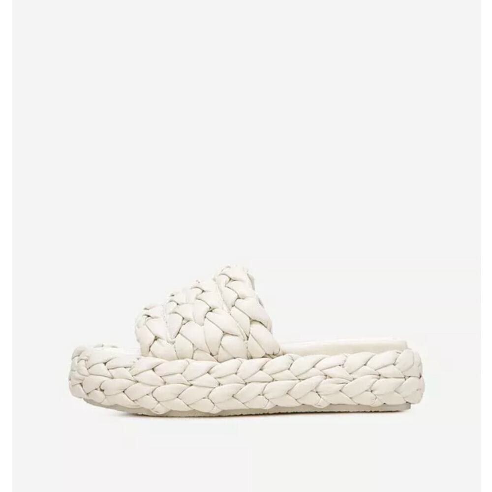 VINCE Pompei Braided Leather Resort Sandals Ivory Cream White Platform Sz 6